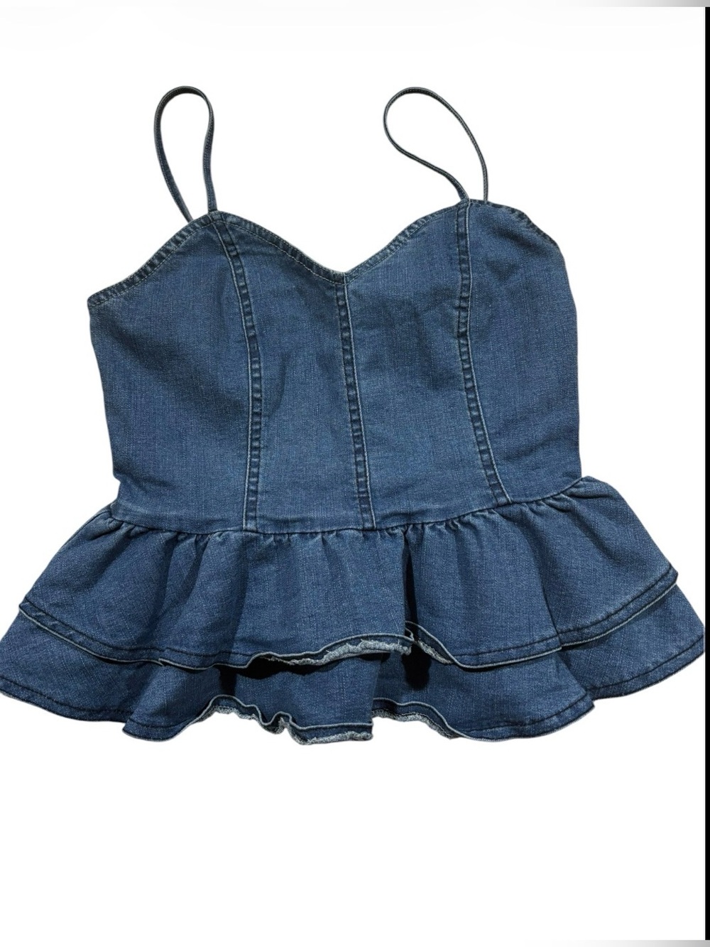 Denim Peplum Cami Top — dark Blue